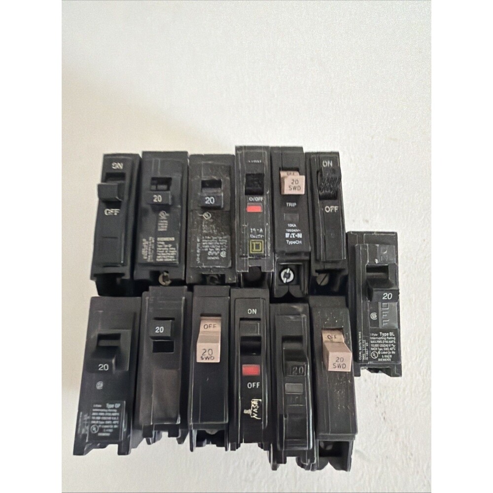 lot of 13 circuit breakers- 20 Amp Single- Used Untested